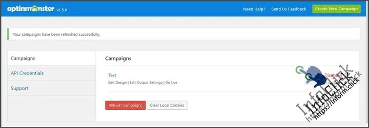 Кампания в WordPress на экране OptinMonster