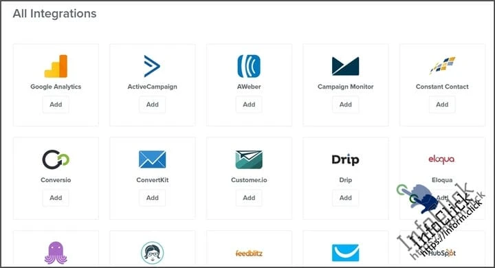 Возможны интеграции с OptinMonster