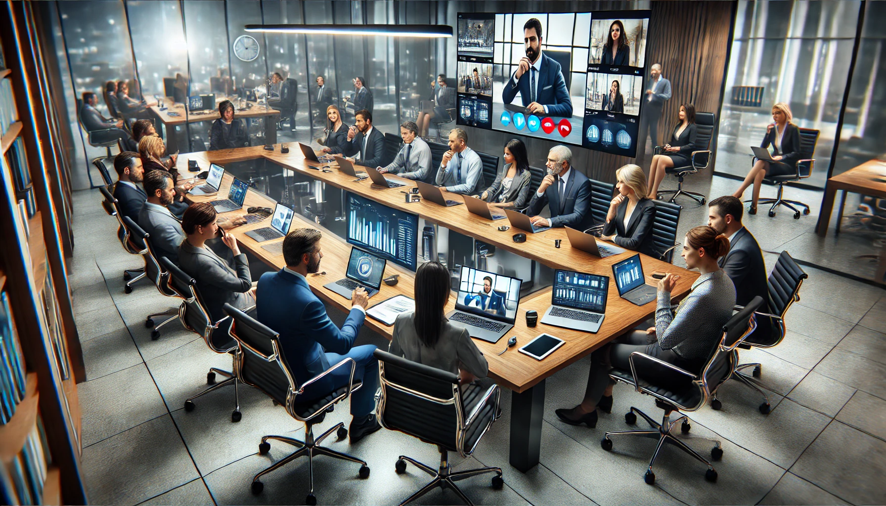 TeamViewer, video conferencing, collaboration, teamwork 📸📸 Professional team holding a remote video conference, managing projects and collaborating in real time on multiple devices Видеоконференции, совместная работа